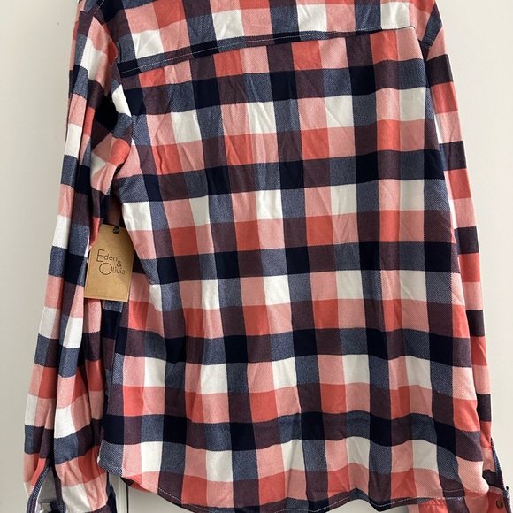 NWT Eden & Olivia Plaid Knit Shirt Long Sleeve Roll Tab Red White Blue Womens XL - Picture 9 of 13